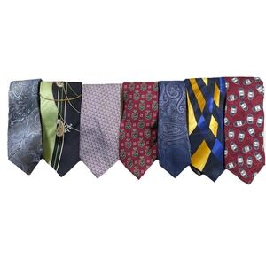 Lot of 7 100% Silk Men's Neckties Geometric Stacy Adam's Hilfiger Ottimo Blank